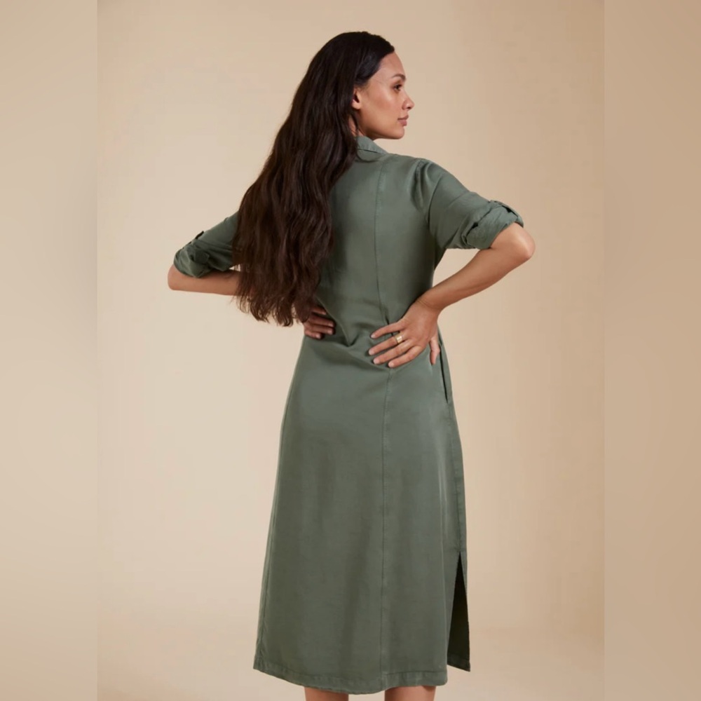 Isabella Oliver Kelsey Maternity & Nursing Dress, Olive Green Midi Shirt Dress - Picture 3 of 14